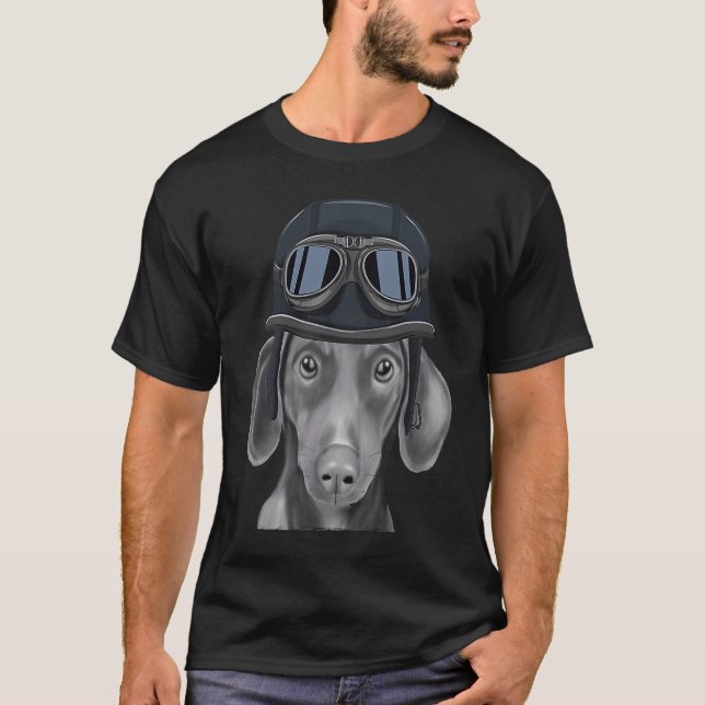 Camiseta Dachshund marrón con casco de motocicleta vintage (Anverso)