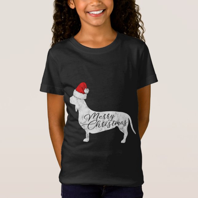Camiseta Dachshund Merry Christmas I Doxie Santa Silhouette (Anverso)