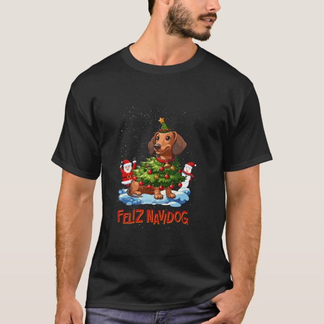 Camiseta Dachshund Merry Christmas Tree Ilumina al perro X  (Anverso)