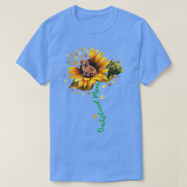 Camiseta Dachshund Mom Funny Dachshund On Sunflower Dog Paw (Diseño del anverso)