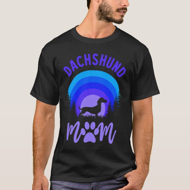 Camiseta Dachshund Mom Purple Blue Sunset (Anverso)