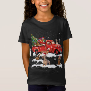 Camiseta Dachshund Montando Camión Rojo Feliz Navidad X-mas