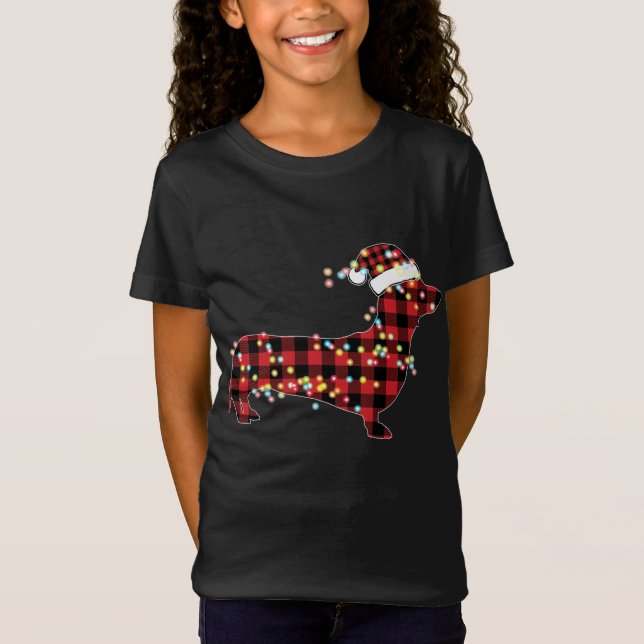 Camiseta Dachshund Navidades Red Plaid Buffalo Pajamas Xmas (Anverso)