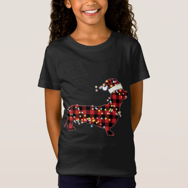 Camiseta Dachshund Navidades Red Plaid Buffalo Pajamas Xmas (Anverso)