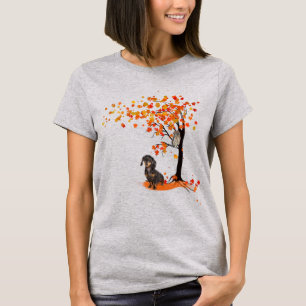 Camiseta Dachshund Owl And Fall Tree Dachshund Lover Otoño