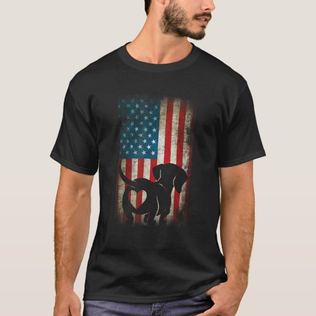 Camiseta Dachshund Patriotic 4th of July American Flag Dog (Anverso)