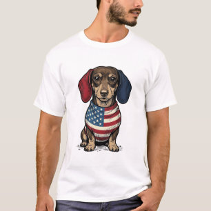 Camiseta Dachshund Patriótico Diseño Vectorial de Grabado V