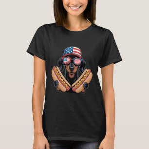 Camiseta Dachshund Patriótico Divertido 4 De Julio Hotdog A