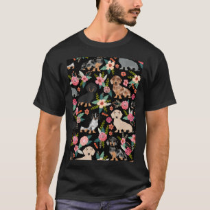Camiseta Dachshund Perro Arte Con Flores