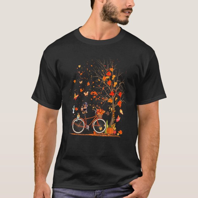 Camiseta Dachshund Perro Calabaza Bicicleta Caída Sale Árbo (Anverso)