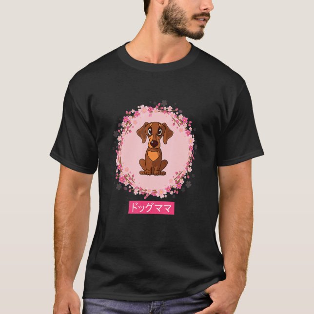 Camiseta Dachshund Perro cerezo japonés en flor de cerezo S (Anverso)