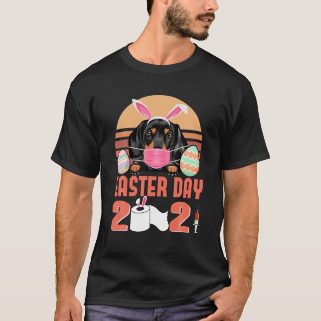 Camiseta Dachshund Perro Face Mask Rabbit Bunny Egy Easter  (Anverso)