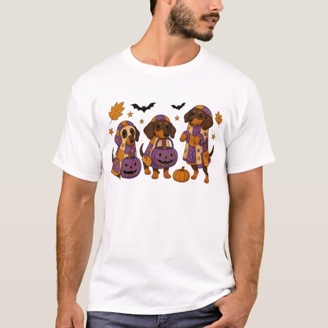 Camiseta Dachshund Perro Fantasma Halloween (Anverso)