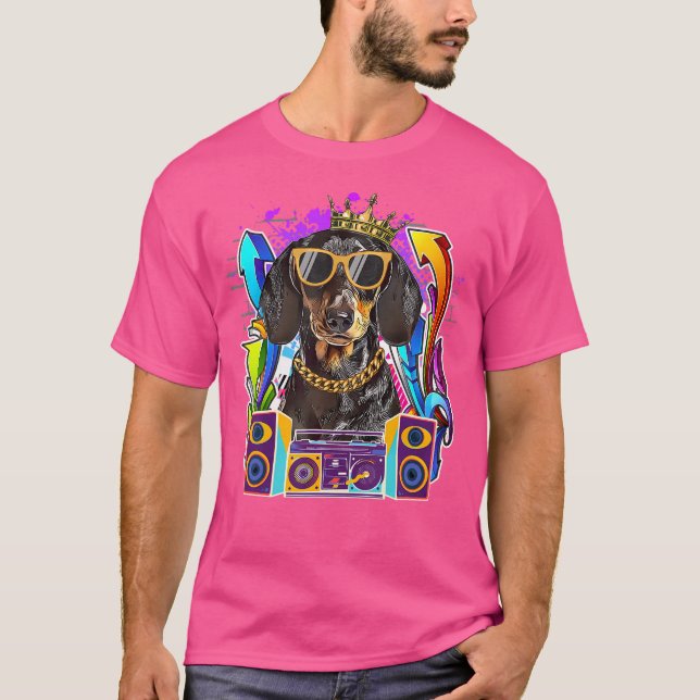Camiseta Dachshund Perro Hip Hop Música Rap De Los 90 (Anverso)