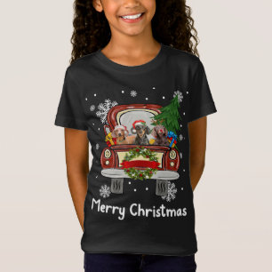 Camiseta Dachshund Perro montando Navidades de camiones roj