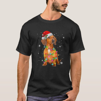 Camiseta Dachshund Perro Santa Hat con luces Christma nevad