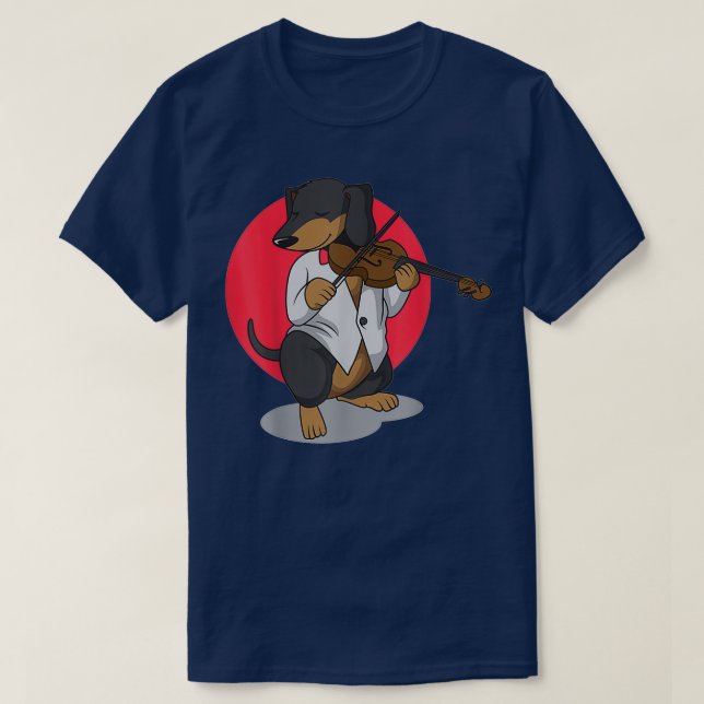 Camiseta Dachshund Perro Wiener Jugando Violin Cute Gracios (Diseño del anverso)