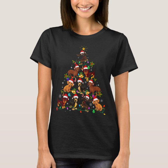 Camiseta Dachshund Perros Árboles Navidades Dulce Navidad P (Anverso)