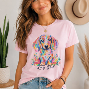 Camiseta Dachshund Personalizado Pintado Floral Doxie Mamá