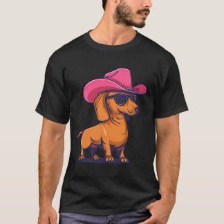 Camiseta Dachshund Pink Cowboy Hat Wiener Sausage Dog Puppy