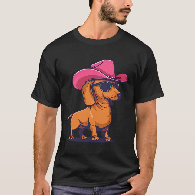 Camiseta Dachshund Pink Cowboy Hat Wiener Sausage Dog Puppy (Anverso)