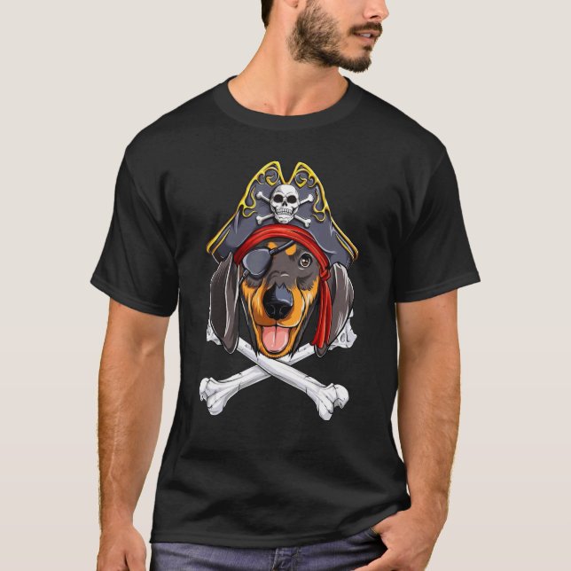 Camiseta Dachshund Pirate Dog Halloween Jolly Roger Dog (Anverso)