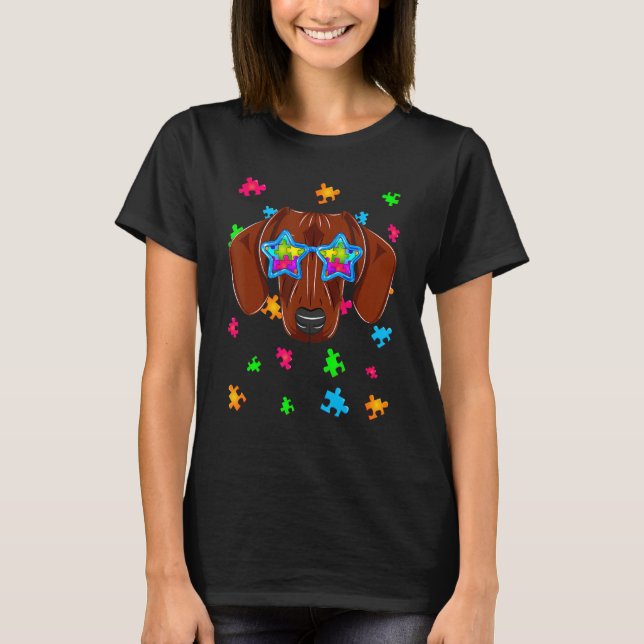 Camiseta Dachshund Puzzle Autism Awareness Dog (Anverso)