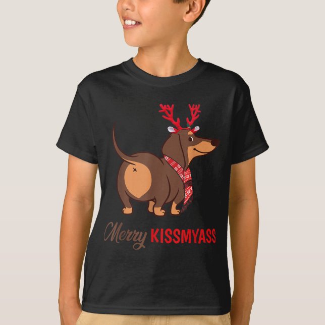 Camiseta Dachshund, reno de los Navidades divertidos de Bes (Anverso)