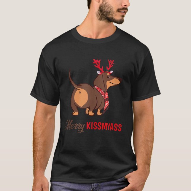 Camiseta Dachshund, reno de los Navidades divertidos de Bes (Anverso)
