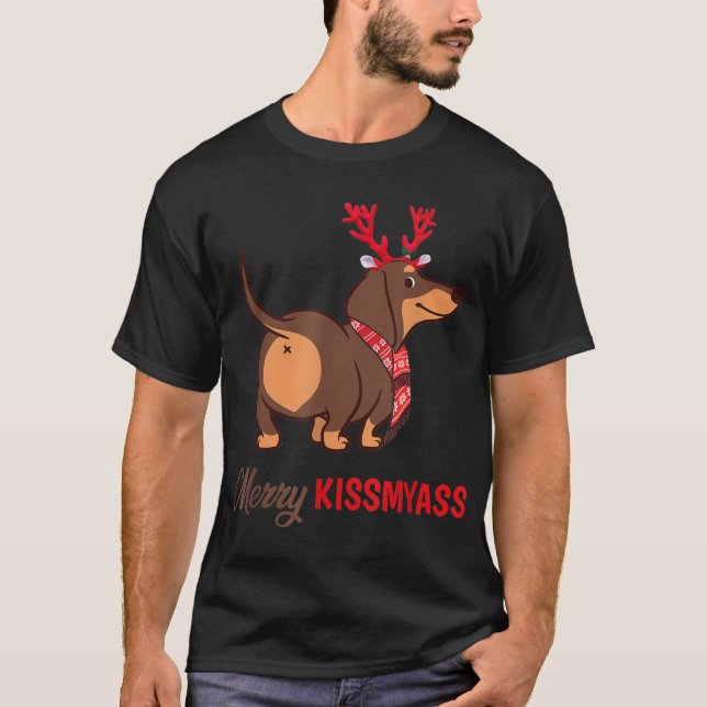 Camiseta Dachshund, reno de los Navidades divertidos de Bes (Anverso)