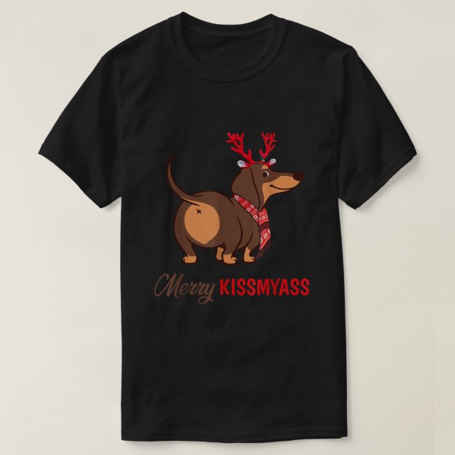 Camiseta Dachshund, reno de los Navidades divertidos de Bes (Diseño del anverso)