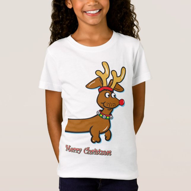 Camiseta Dachshund, reno, Feliz Navidad (Anverso)