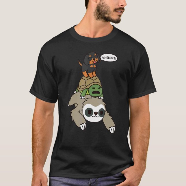 Camiseta Dachshund Riding Sloth Tortoise Dog (Anverso)