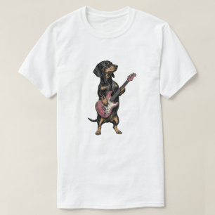 Camiseta Dachshund Rocker tocando guitarra eléctrica rosa