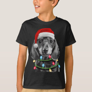 Camiseta Dachshund Santa Christmas Tree enciende Xmas Wiene