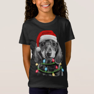 Camiseta Dachshund Santa Christmas Tree enciende Xmas Wiene