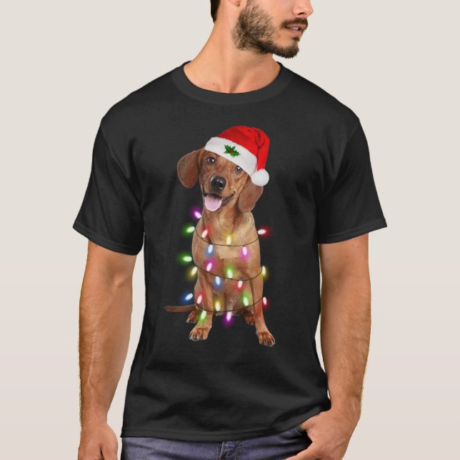 Camiseta Dachshund Santa Christmas Tree Lights Xmas (Anverso)