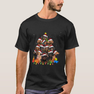 Camiseta Dachshund Santa Hat Árbol de Navidad enciende perr