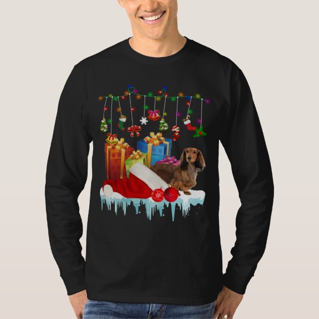 Camiseta Dachshund Santa Hat Christmas Lights  Box (Anverso)