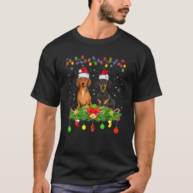 Camiseta Dachshund Santa Hat Graciosos Navidades Perro Paja (Anverso)