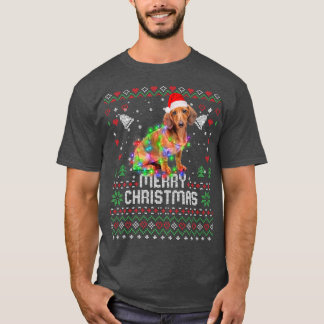 Camiseta Dachshund Santa Hat Perro Árbol de Navidad enciend