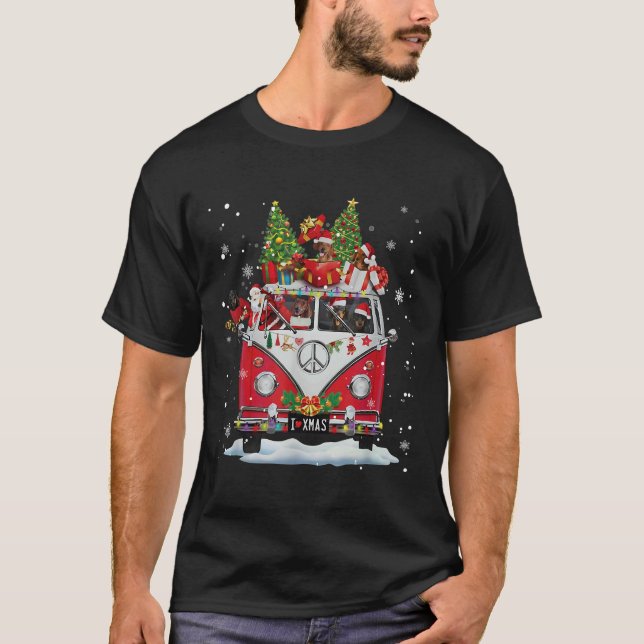 Camiseta Dachshund Santa Hat Red Truck Navidades Perro grac (Anverso)