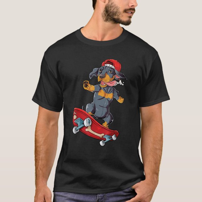 Camiseta Dachshund Skateboard  Wiener Dog Funny Skateboardi (Anverso)