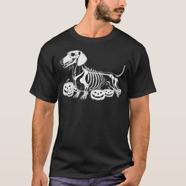 Camiseta Dachshund Skeleton Birthday Halloween Dog Mens Wom (Anverso)