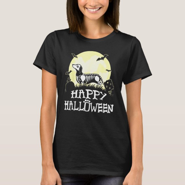 Camiseta Dachshund Skeleton Halloween Feliz Calabaza (Anverso)
