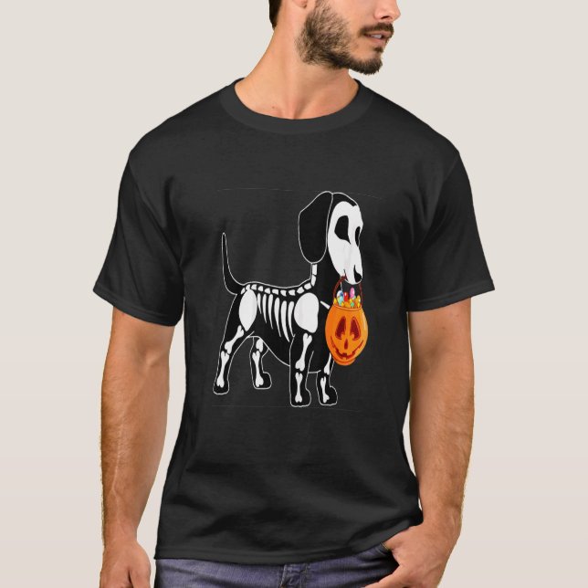 Camiseta Dachshund Skeleton Jack O Lantern Halloween (Anverso)