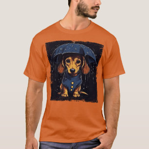 Camiseta Dachshund sostiene un paraguas pequeño