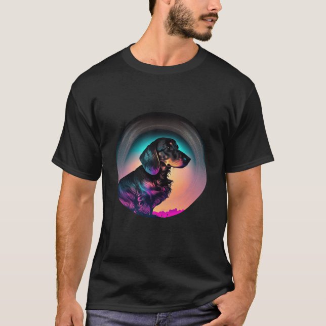 Camiseta Dachshund Synthwave 80s Retrowave Aesthetic (Anverso)