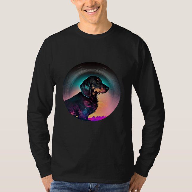 Camiseta Dachshund Synthwave 80s Retrowave Aesthetic  2 (Anverso)