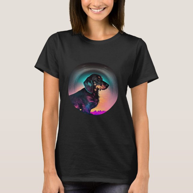 Camiseta Dachshund Synthwave 80s Retrowave Aesthetic  2 (Anverso)